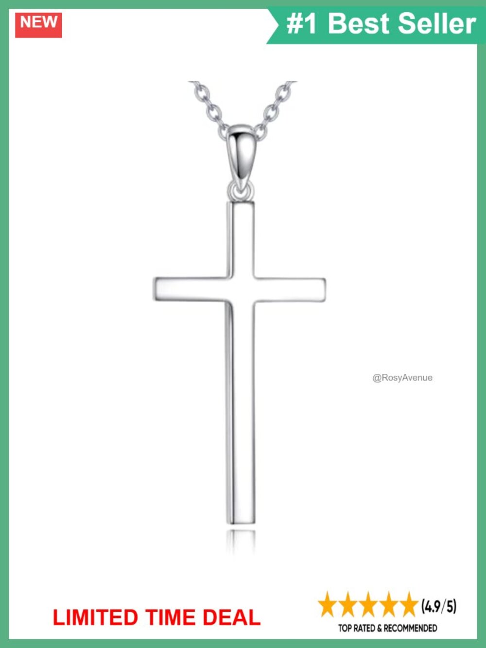 925 Sterling Silver Cross Pendant Necklace 18+2" Cable Chain Unisex